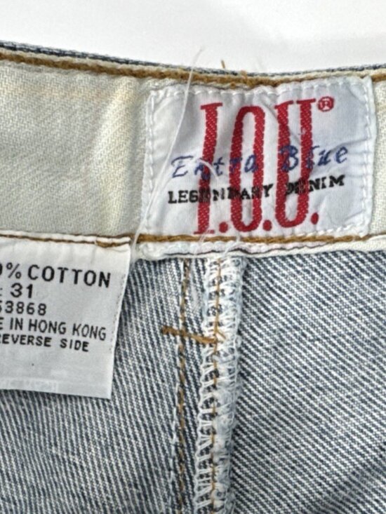 Vintage IOU  Patchwork Jeans Mens 31 Denim Distressed Stone Washed Tapered 31x32 - Picture 5 of 16